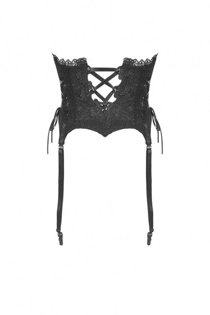 Black Floral Embroidered Lace-Up Strappy Women's Gothic Gorgeous Corset