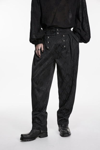 Black Floral Jacquard Men's Gothic Gorgeous Double-breasted Pants