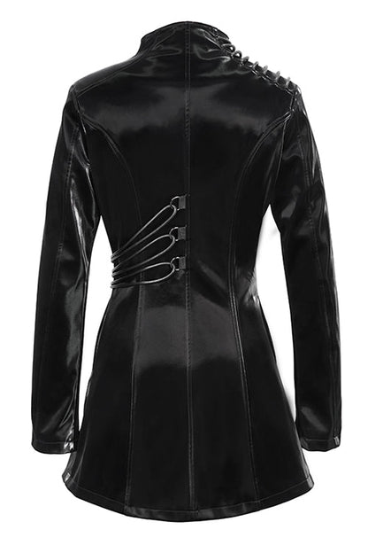 Black High Collar Slim Leather Womens Punk Coat