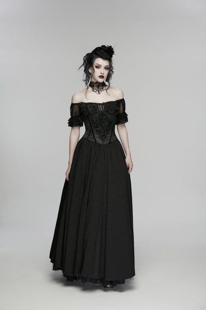 Black Lace-Up Slim Zippered Women's Gothic Beaded Embroidered Underbust Corset