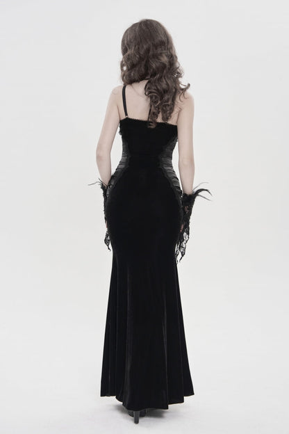 Black Off Shoulder Sleeveless Hanayome Spliced Lace-Up Slim Pleated Women's Gothic Jsk Dress