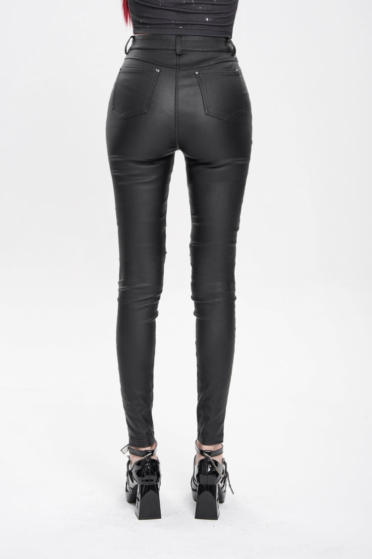 Black Lace-Up Eyelet Straps Women's Punk Pants