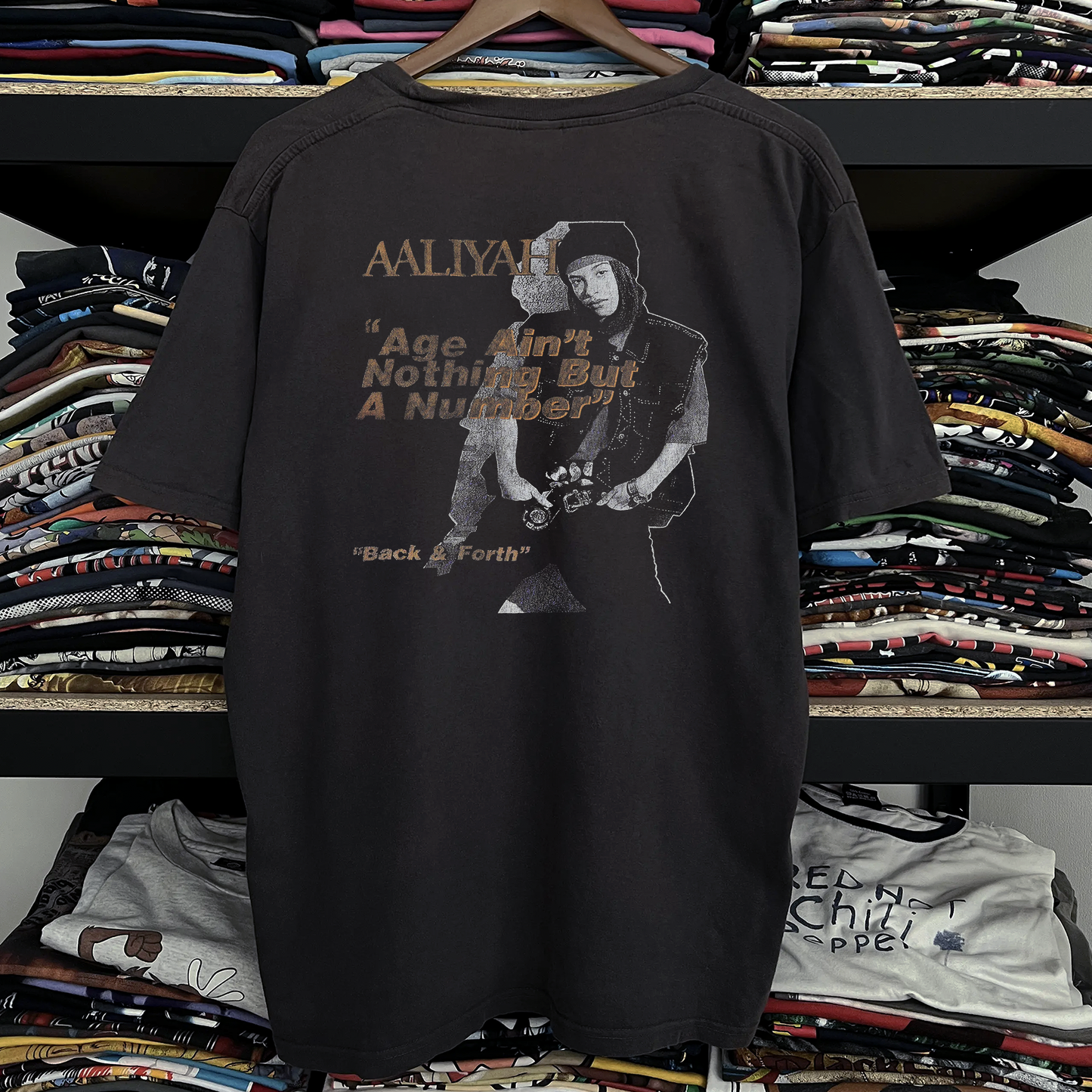 Rare Aaliyah Back and Forth Washed Black Tee