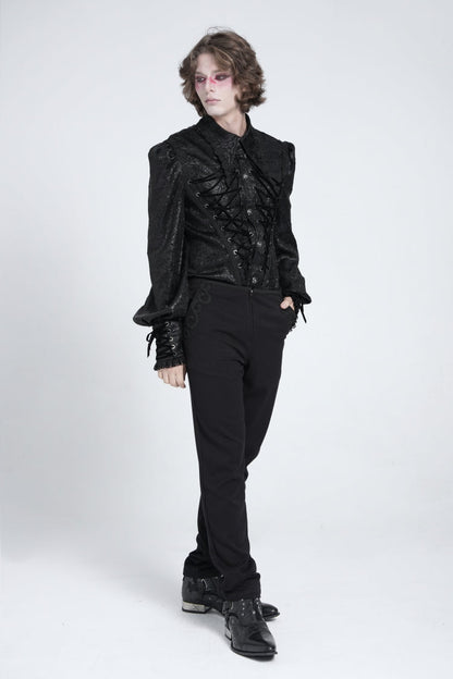 Black Long Puff Sleeves Jacquard Lace Men's Gothic Blouse