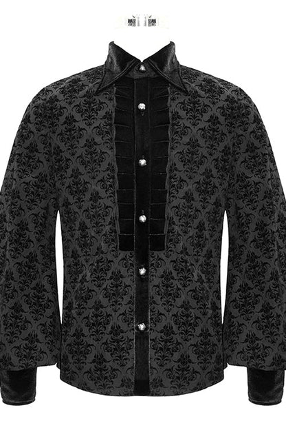 Black Court Pattern Flocking Lantern Sleeves Mens Gothic Blouse