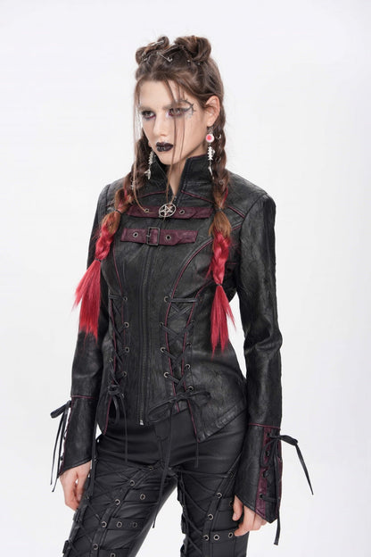 Black Pentacle Lace-Up Buckle Women's Punk Jacket