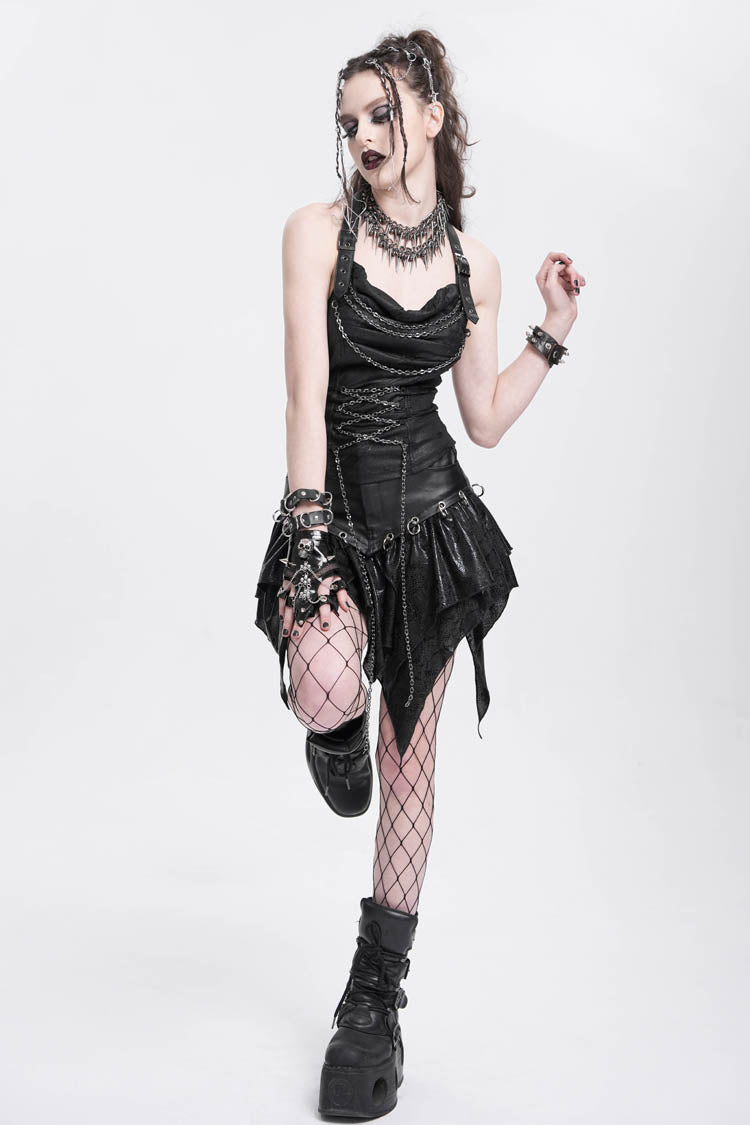 Black High Waisted Ruffle Irregular Women's Punk Skirt