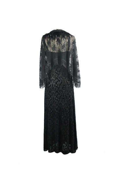 Black Lace Shawl Dark Pattern Velvet Women's Gothic Slip Dress