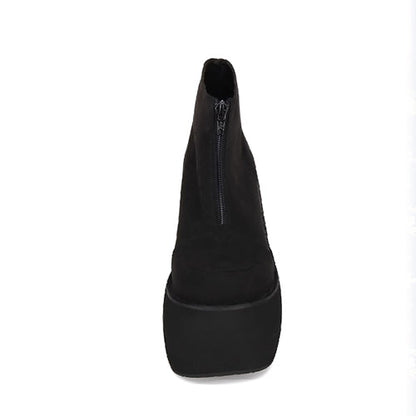 Black Front Zipper Platform Short Classic Lolita Boots