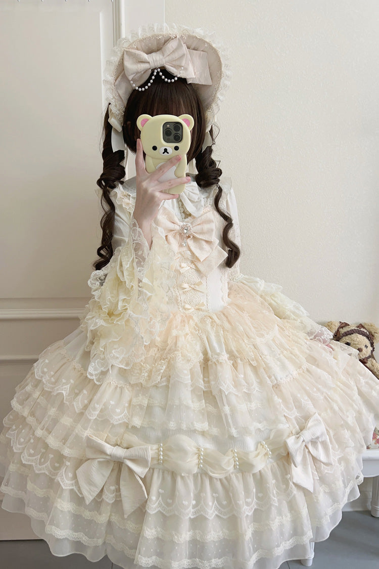Beige [Dream Prologue] Doll Multi-Layered Bowknot Lace Sweet Princess Lolita Dress