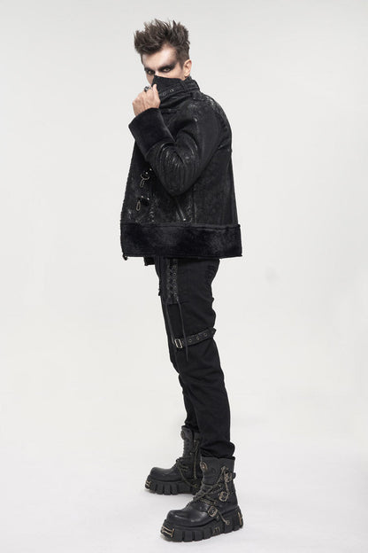 Black Five Pointed Star Decoration Retro Suede Short Plush Men's Punk Coat