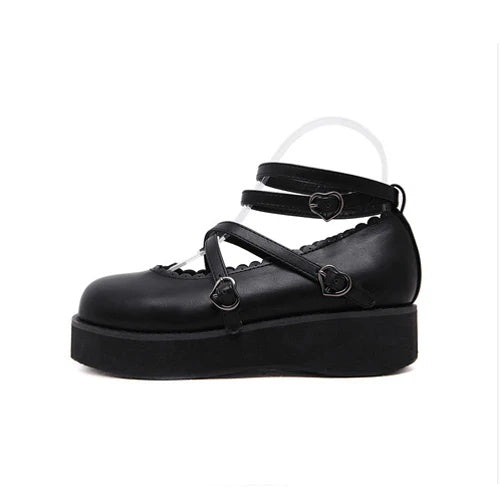 Black Doll Round Toe Soft Sister Cute Student Platform Shoes