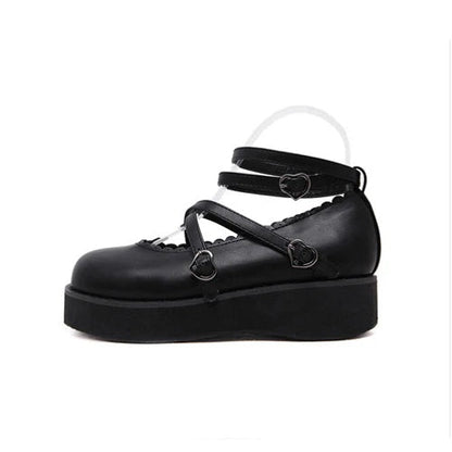 Black Doll Round Toe Soft Sister Cute Student Platform Shoes