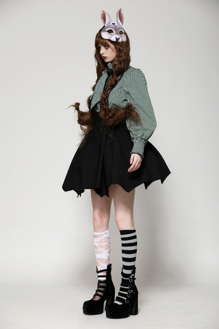 Black High Waisted Batwing Hem Women's Gothic Lolita Short Skirt