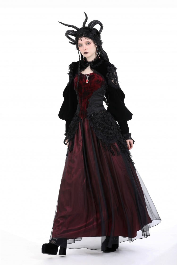 Black Long Lantern Sleeves Lace Spliced Velvet Women's Gothic Cape