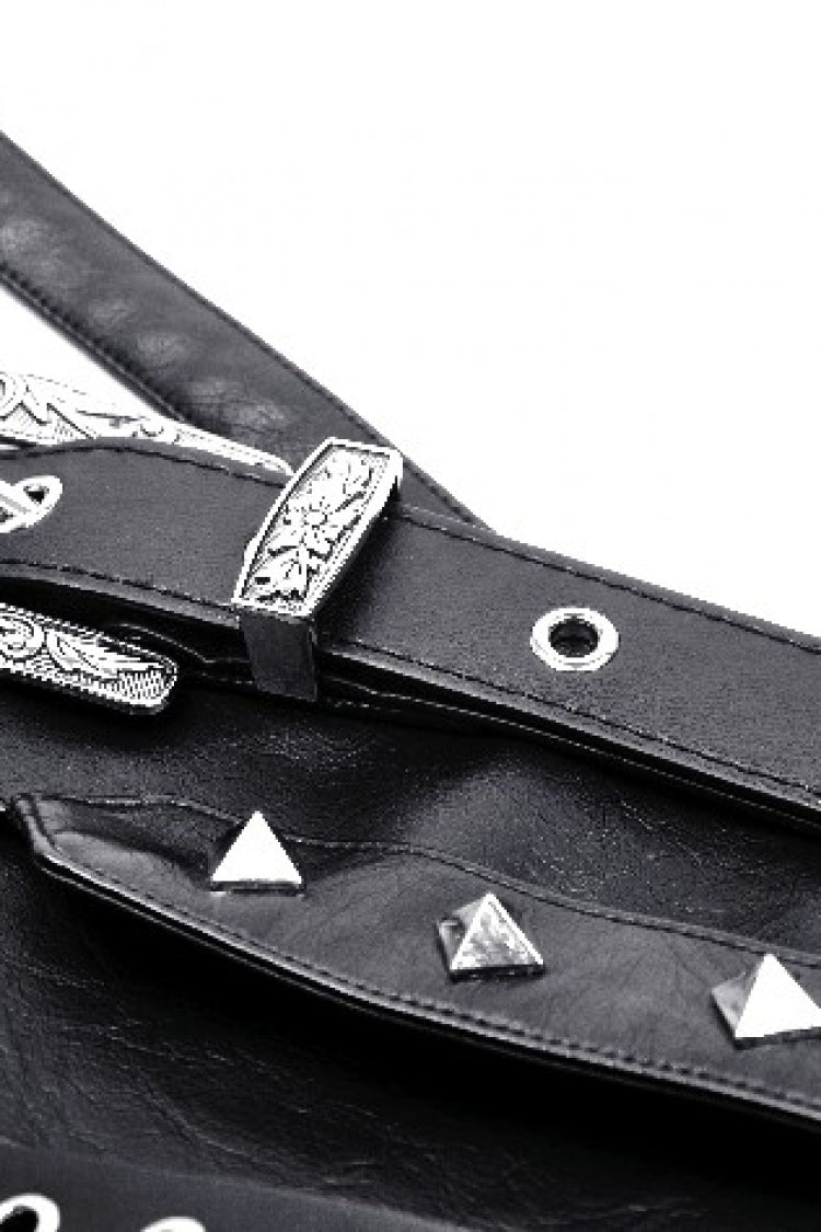 Black Lace-Up Studded Buckled Women's Punk PU Underbust Corset