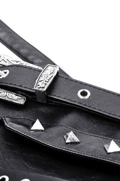 Black Lace-Up Studded Buckled Women's Punk PU Underbust Corset