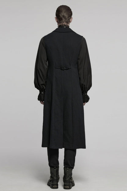 Black Batlike Collar Sleeveless Buckled Men's Gothic Long Vest