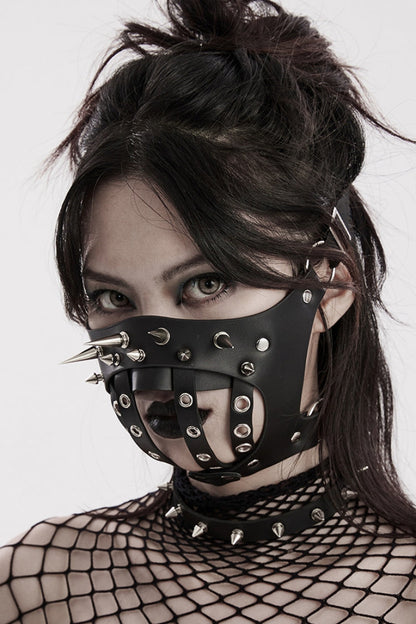 Black Faux Leather Metal Rivet Decoration Women's Steampunk Mask