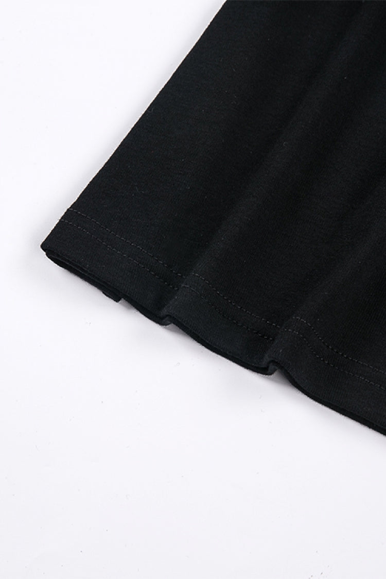 Black Off Shoulder Straps Short Sleeves Cut-Out Women's T-Shirt