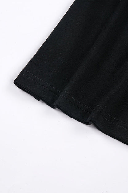 Black Off Shoulder Straps Short Sleeves Cut-Out Women's T-Shirt
