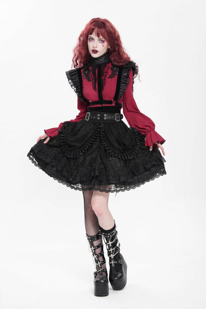 Black Multi-Layered Ruffle Buckle Straps Women's Gothic Skirt