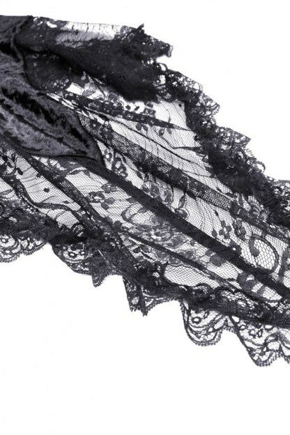 Black Irregular Long Trumpet Sleeves Lace Spliced Women's Gothic Velvet Graduation Dress