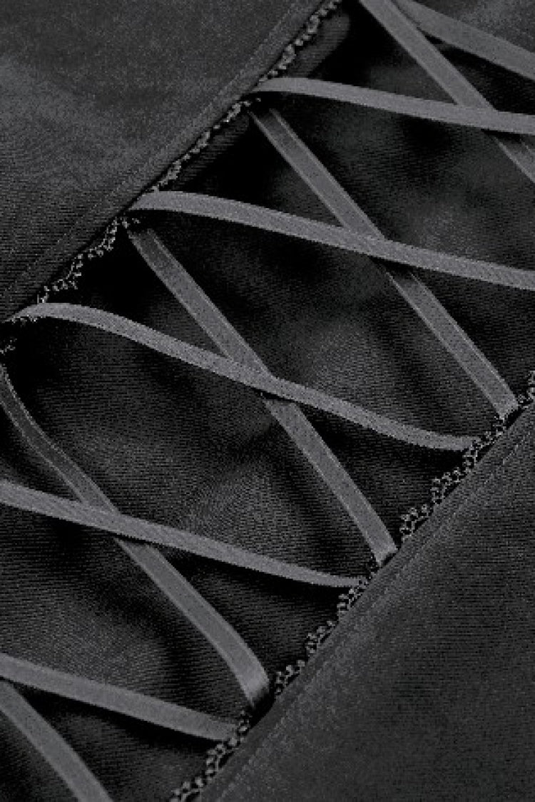 Black Lapel Collar Long Sleeves Lace-Up Irregular Bouble-breasted Buckle-up Women's Gothic Coat