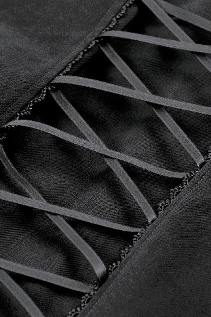 Black Lapel Collar Long Sleeves Lace-Up Irregular Bouble-breasted Buckle-up Women's Gothic Coat