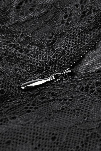 Black Lace-Up Mesh Spliced Lace Women's Gothic Fishtailed Skirt