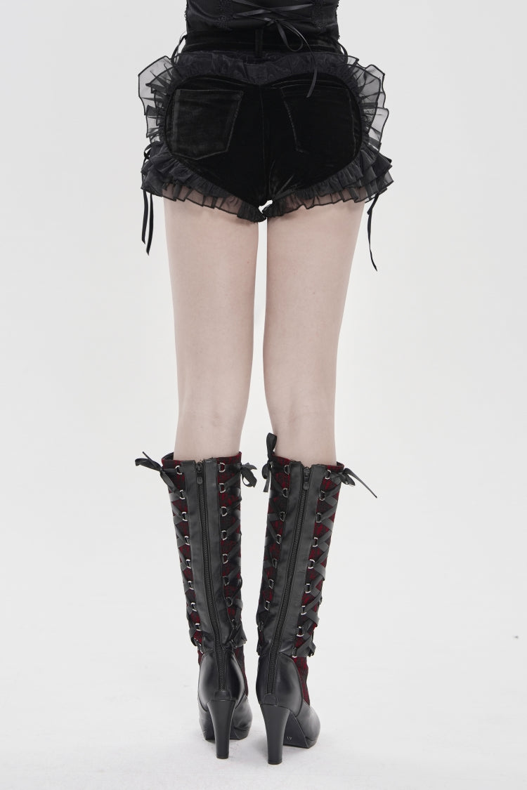 Black Embroidered Lace Floral Mesh Women's Punk Shorts