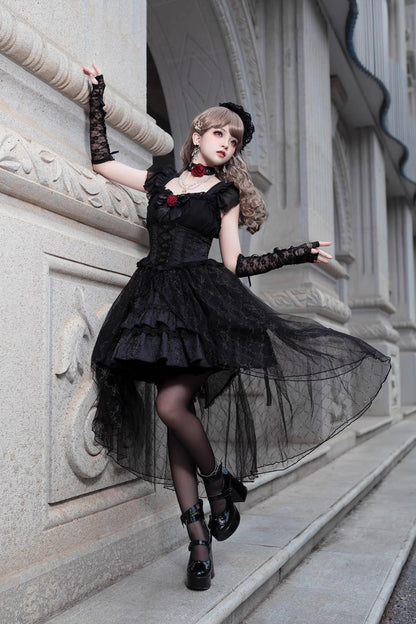 Black Elegant Bride Gorgeous Tea Party Gothic Lolita Tiered Dress