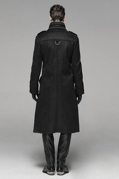 Black Long Sleeves Double-breasted Men's Gothic Military Long Coat