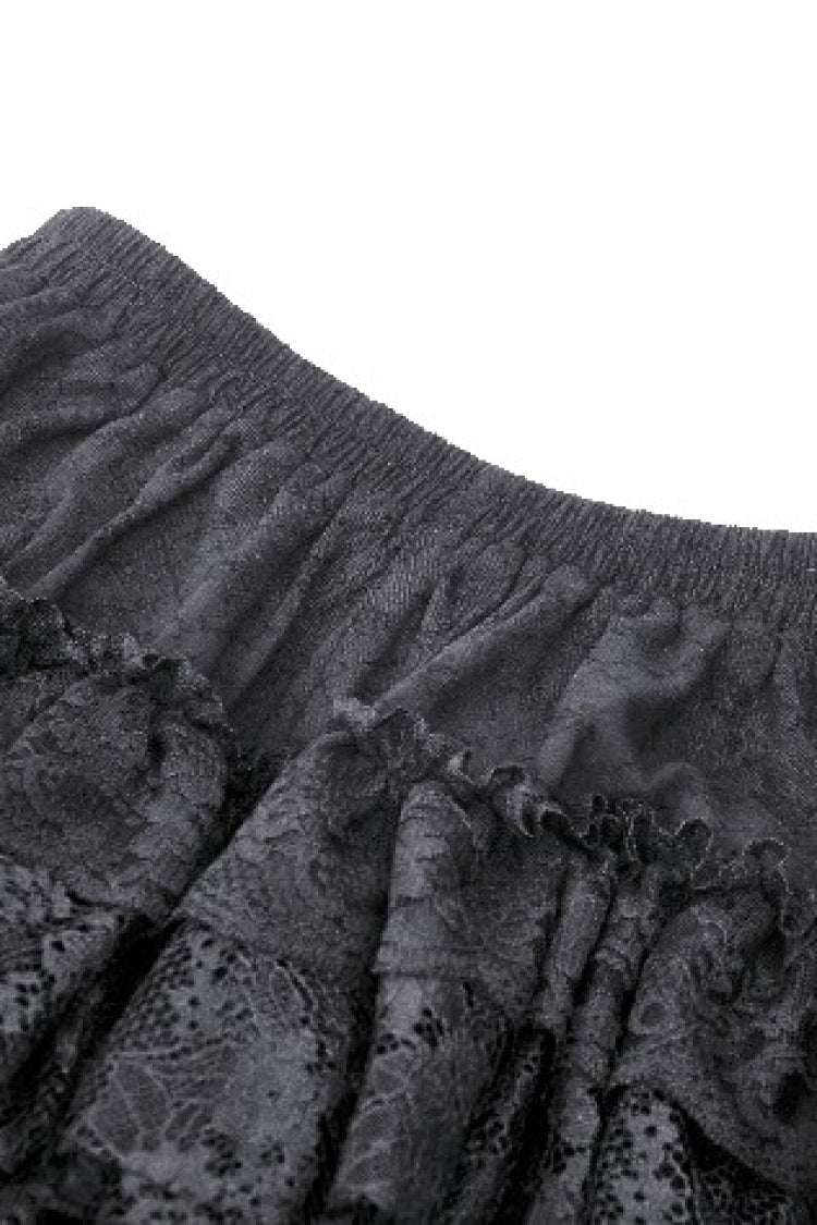 Black Multi-Layered Lace Women's Gothic Puffy Skirt with Detachable Swallow Tail