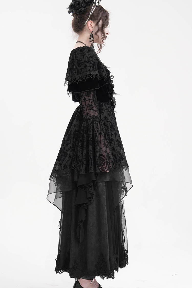 Black Crochet Long Sleeves Hanayome Lace Women's Gothic Dress