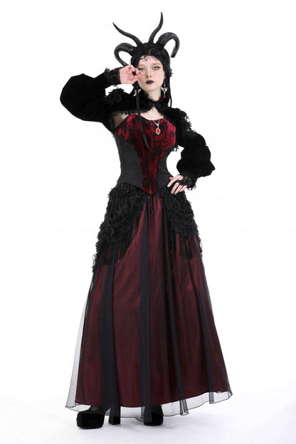 Black Long Lantern Sleeves Lace Spliced Velvet Women's Gothic Cape