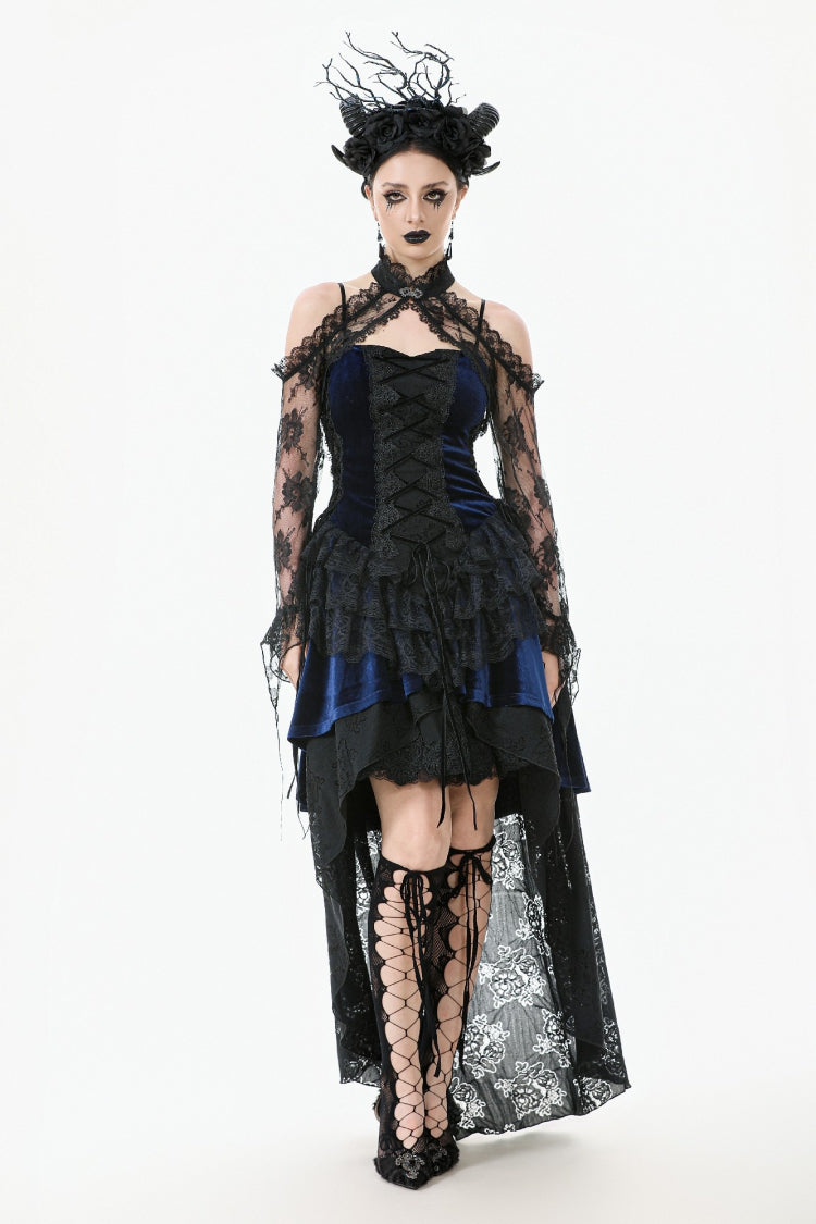 Black Off Shoulder Long Sleeves Sheer Floral Lace Women's Gothic Shrug