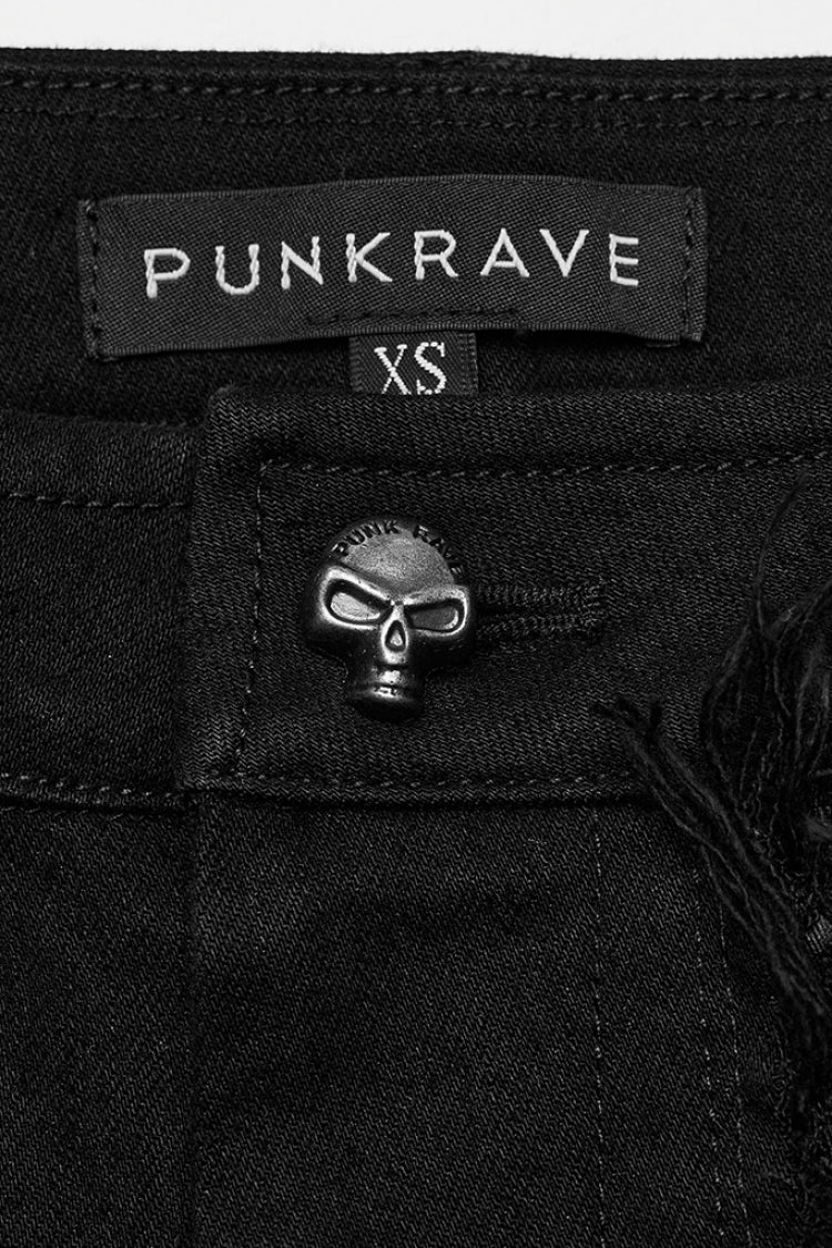 Black Hole Eyes Buckle Unedged Flared Women's Punk Pants