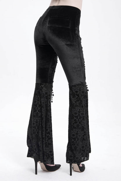 Black Hollow Floral Embroidery Women's Gothic Flared Pants