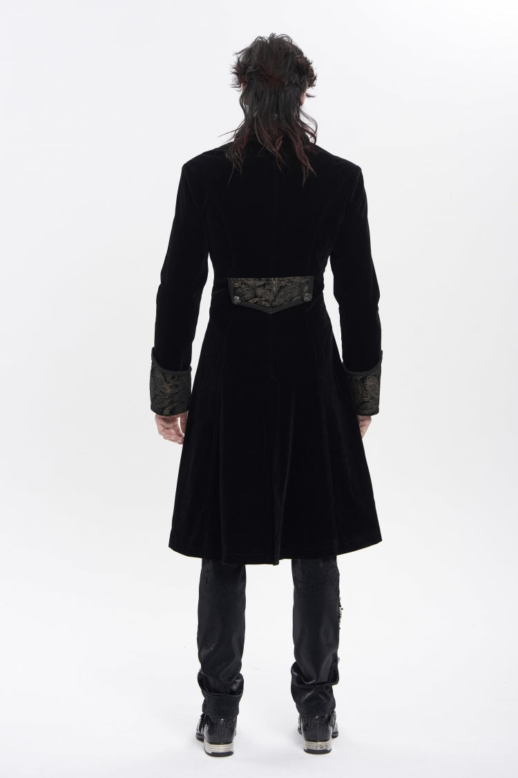 Black Lapel Collar Long Sleeves Jacquard Embroidered Slim Color-Blocked Men's Gothic Jacket