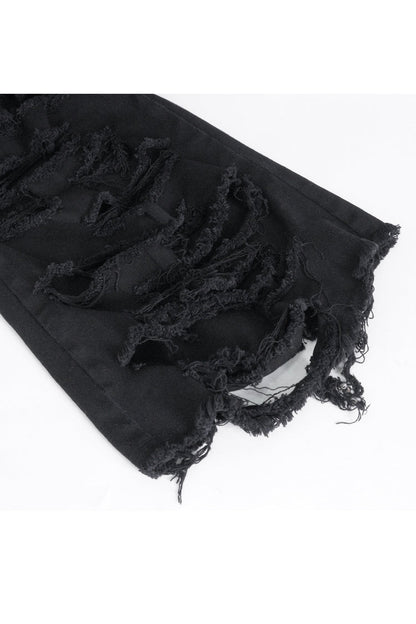 Black High Waisted Ripped Detachable Tassels  Men's Punk Pants