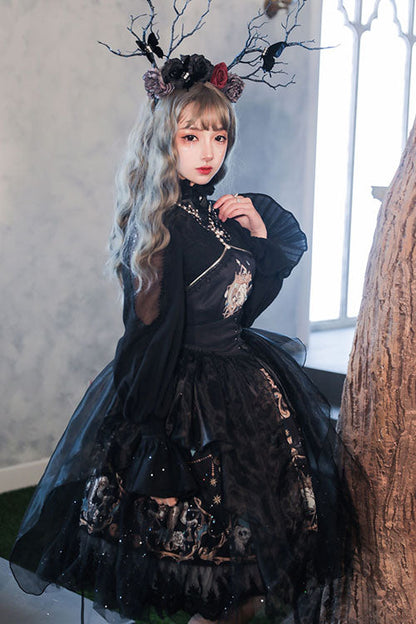 Black God's Salvation Lace Ruffled Gothic Lolita JSK Strapless Dress