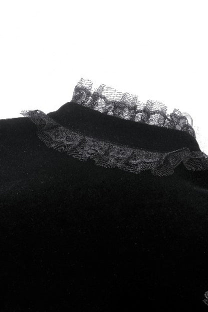 Black Long Lantern Sleeves Lace Spliced Velvet Women's Gothic Cape