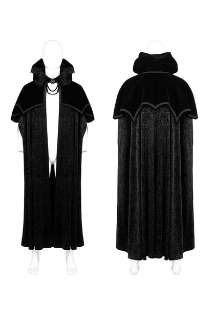 Black Gothic Short Pile Jacquard Fabric Adjustable Wire Collar Bat-Shaped Hem Imitation Ruby Necklace Men's Cloak