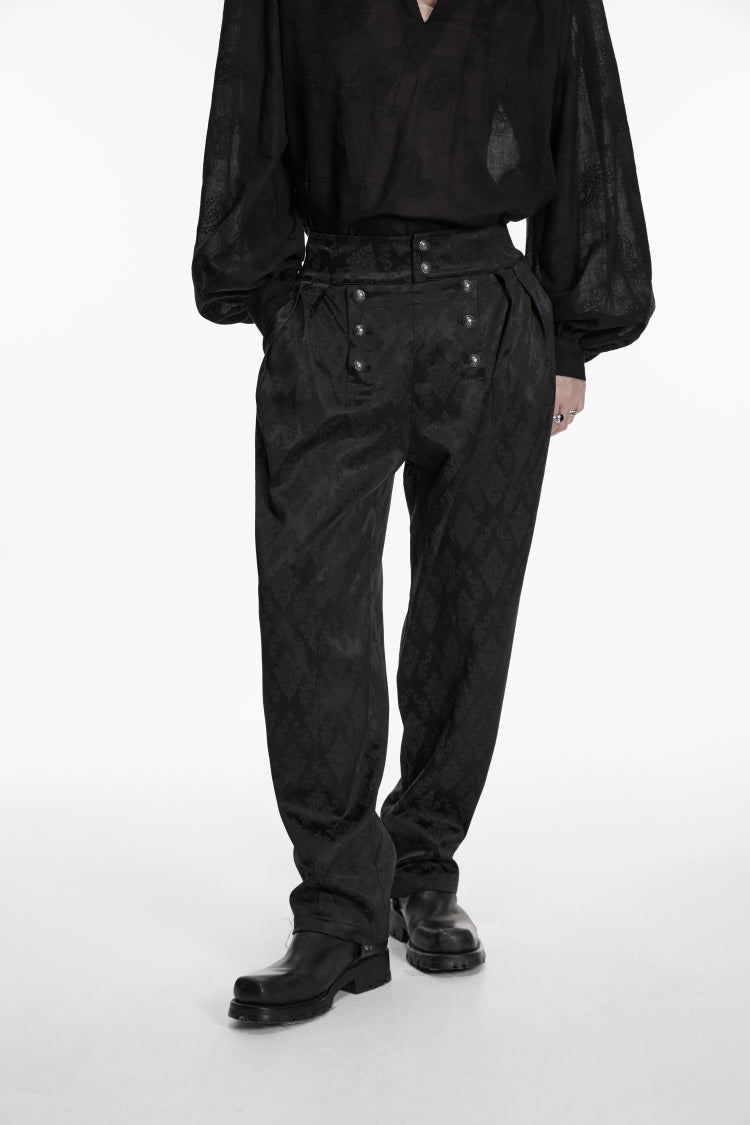Black Floral Jacquard Men's Gothic Gorgeous Double-breasted Pants
