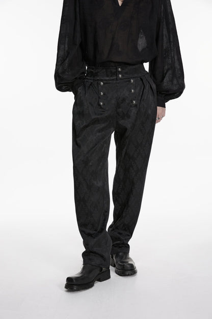 Black Floral Jacquard Men's Gothic Gorgeous Double-breasted Pants
