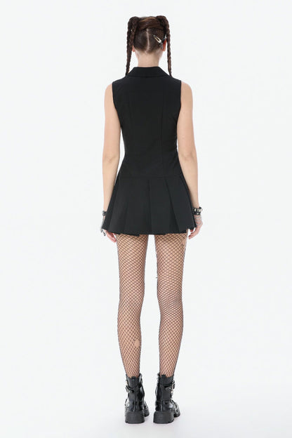 Black Point Collar Sleeveless Skull Zip Women's Punk Dress