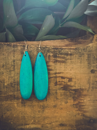 Beautiful Wooden Turquoise Drop Earrings