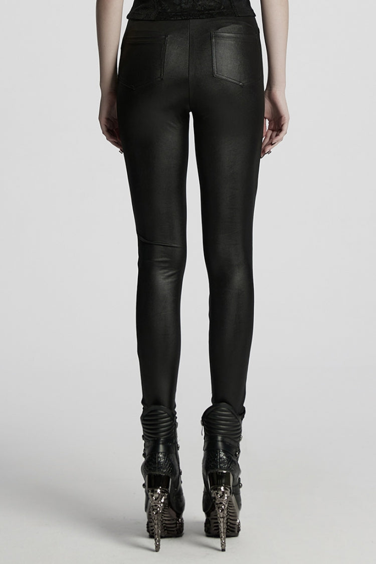Black Floral Embroidery Women's Gothic Leggings