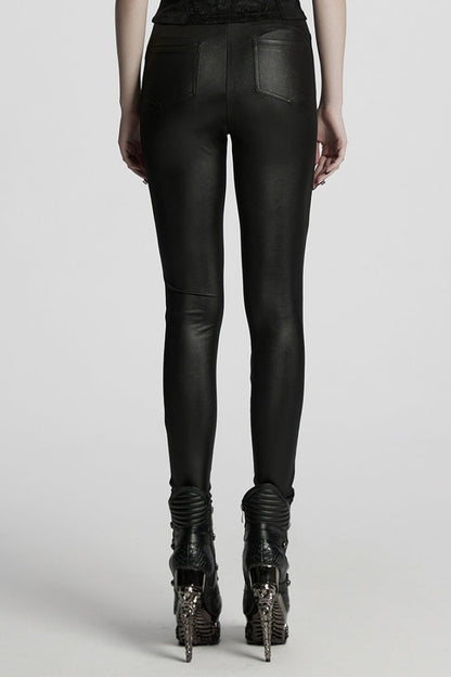 Black Floral Embroidery Women's Gothic Leggings